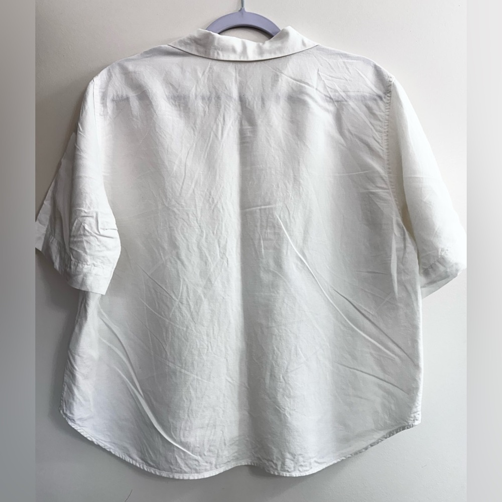 Uniqlo White Linen Blend Open Collar Shirt M | Lightweight Button Up Top - Picture 3 of 3